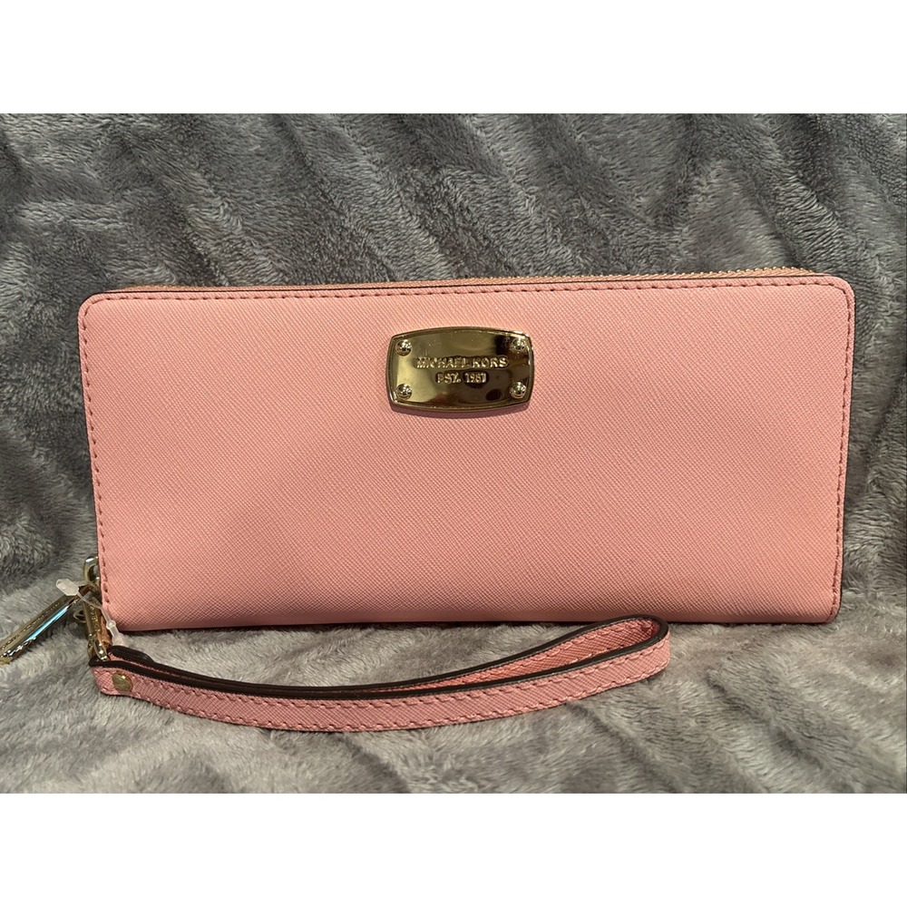 Michael Kors Jet Set Travel Zip Aound LG Wallet Pebble Leather PEACH